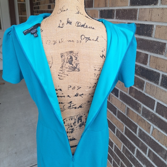 Maggy London Tie Neck Teal Dress - Picture 12 of 14